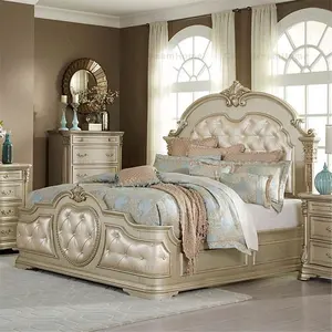 नक्काशी के साथ इतालवी बेडरूम सेट शाही फर्नीचर लक्जरी बिस्तर