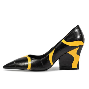 Sandales à talons compensés épais pour femmes, grande taille 45, motif artistique, talons carrés classiques, coupe large, escarpins habillés - Product Image 2