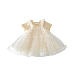 Conjunto de Dos Piezas de Verano para Niña, Falda de <span class=keywords><strong>Gasa</strong></span> con Tirantes, Traje Informal para Bebé, Falda de Princesa para Bebés y Niños Pequeños, Manga Corta, Color Sólido - Product Image 5