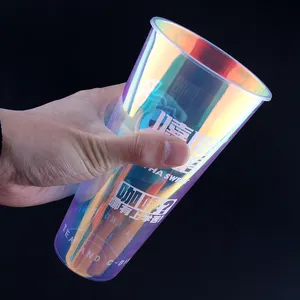 अनुकूलित प्लास्टिक रेनबो कप पीपी इंजेक्शन हार्ड प्लास्टिक कप पीईटी बबल टी कप ढक्कन और सीलिंग फिल्म के साथ