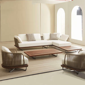 Canapé d'extérieur moderne en <span class=keywords><strong>rotin</strong></span> tressé, fauteuil de loisirs pour villa, jardin, véranda ou cour, mobilier en teck pour les loisirs en plein air - Product Image 2