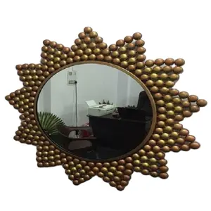 Miroir rond gaufré 3d, cadre en boules métalliques, pour salon, chambre à coucher, décoration de bureau, pendante