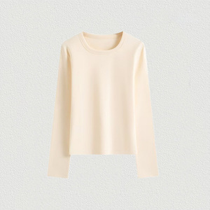 240GSM 91.5% Cotton 8.5% Spandex Casual <b>Women</b> Autumn Long Sleeve <b>Thermal</b> Knitted Fleece Undershirt Winter Base Layer - Product Image 3