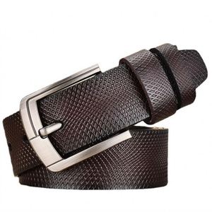 ホットセール メンズ グリッドエンボス加工 本革ベルト 金属合金ピンバックル レザーウエストベルト - Product Image 2