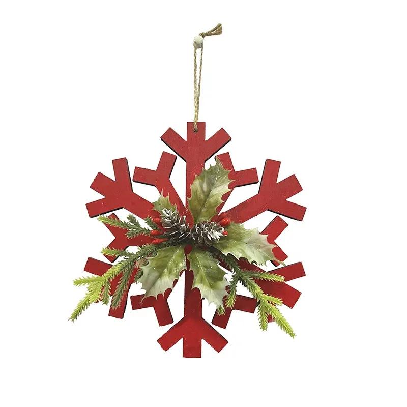 YIXING Personalized Xmas Party Christmas Hanging Ornament Red Christmas Wooden Snowflake Pendants For Tree Decoration