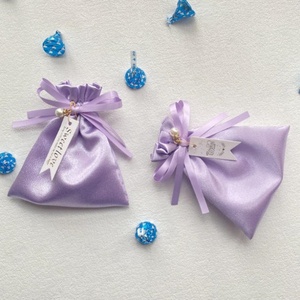Small-scale Glossy Satin Fabric Gift Bag Drawstring Closure Pocket 12*14 cm for Wedding <b>Sweet</b> Treats <b>Packaging</b> Printing - Product Image 3