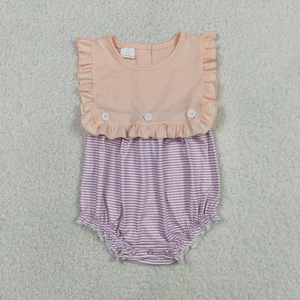 Robe d'été pour bébé fille, haut rose à volants et manches flottantes, et bas rayé lavande, combinaison à bulles, vêtements pour enfants - Product Image 3