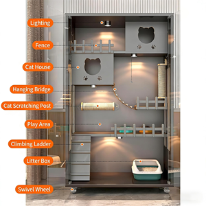 Villa per Gatti Multistrato in Legno Massello Direttamente dalla Fabbrica, Struttura per Arrampicata, Casa per Animali Integrata, Stile Moderno di Lusso - Grigio - Product Image 1