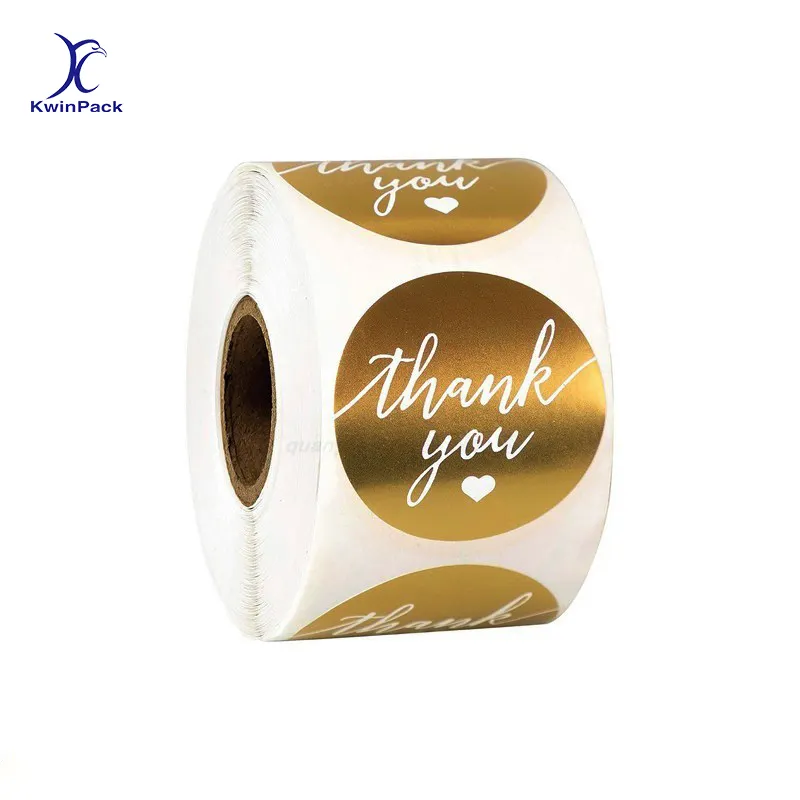 Hot Selling Wholesale Price Cute Round Thank You Logo Printing Stickers Roll Waterproof