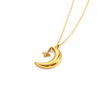 Collier Pendentif Lune et Étoile Prêt à Expédier en Gros, Accessoire de Mode, Bijoux en Acier Inoxydable Plaqué Or 18K