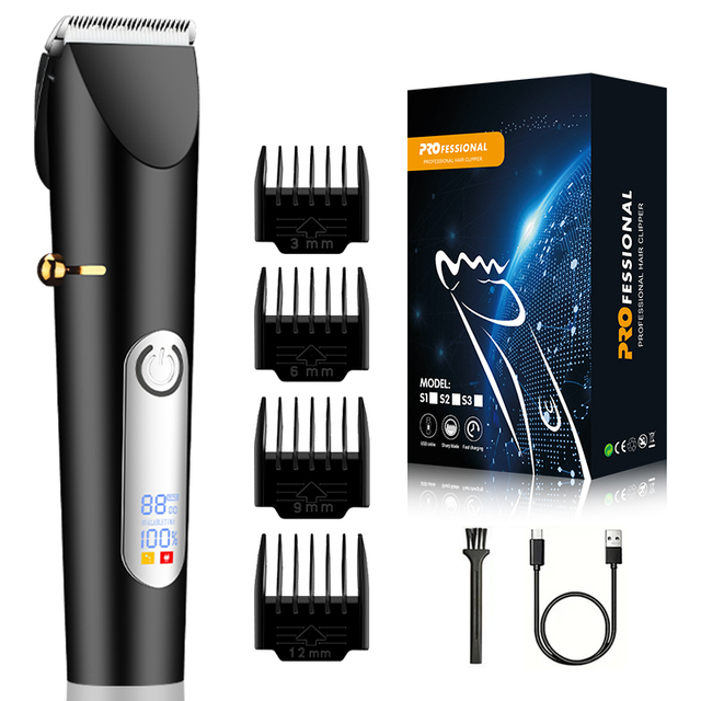 Customized Manufacturer Professional RPM Control Strong Power Motor Rechargeable Digital for Men Black Electric Hair Clippers