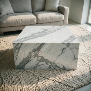 High <b>End</b> Hotel Villa Project Calcutta White Marble Coffee <b>Table</b> Modern Plinth for Commercial Space - Product Image 4