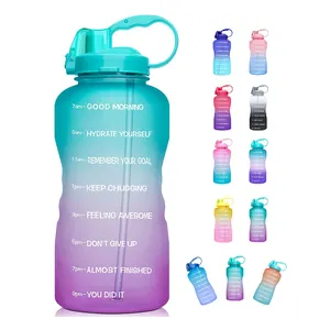 Mezzo gallone 64oz BPA gradiente libero antiscivolo palestra a tenuta stagna Fitness motivazionale indicatore di tempo bottiglia d'acqua in plastica con coperchio in paglia