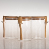 Pot de stockage de biscuits et bouteille, en verre, pour aliments, prix d'usine, avec cuillère et couvercle en bambou, ml