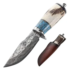 Handgemachtes VG10 Damaskus Klinge gerades Messer mit Ledersc heide Camping Outdoor Jagd taktische Verteidigung feste Klinge Messer