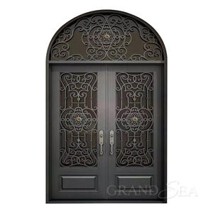 Porte d'entrée principale de villa vintage, grille décorative de luxe, double porte d'entrée en fer forgé - Product Image 1