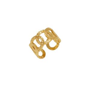 Anillos de Dedo con Textura Irregular Chapados en Oro de 18K, Diseño Retro en Relieve, Anillo Abierto de Acero de Titanio - Product Image 1