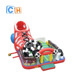 Commercial inflatable football fun factory fun city amusement park bouncy jumping with slide for outdoor play ground