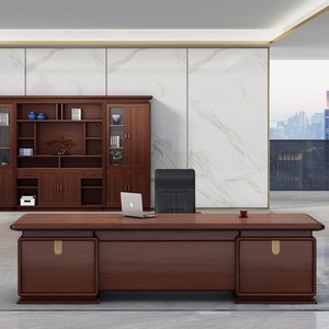 Escritorio DE OFICINA DE MADERA moderno de gama alta, acero inoxidable, nuevo estilo chino, escritorio de jefe, muebles ejecutivos de cuero, nogal grande - Product Image 5