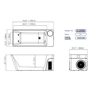 Bañera de Recuperación Fría Acrílica Todo en Uno de 76.77'' con Enfriador Integrado y Control Digital de Refrigeración - Product Image 6