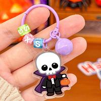 Porte-clés en acrylique imprimé de dessins animés d'Halloween (fantôme, citrouille, sorcière) avec perles lettres et clochette pour la décoration de sac