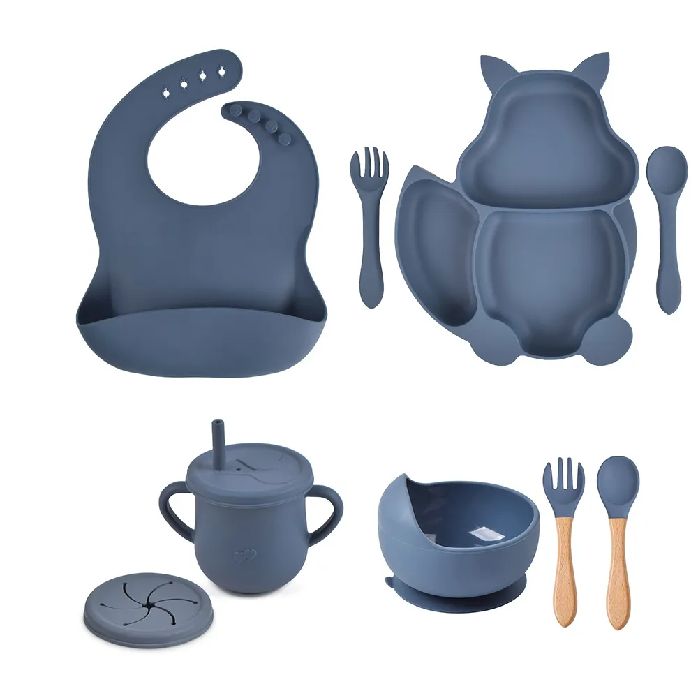 Bol à ventouse en Silicone souple, assiette tasse bavoirs cuillère fourchette ensembles vaisselle antidérapante enfants plats d'alimentation sans BPA