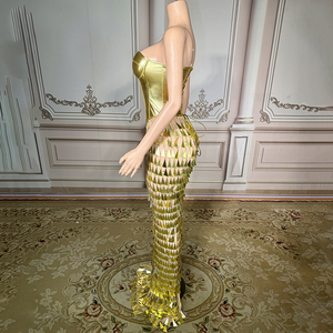 Novance Y4224 Hot-selling Dourado Brilhante Superfície Fantasia Jantar Vestidos Espelho-como Sequin Sereia Luxo <span class=keywords><strong>Prom</strong></span> Birthday Dress - Product Image 2