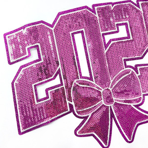 Stock Big Size 28cm Iron on Sequin Embroidered Senior Bow 2025 Sweet Huge Kiss <strong>Wifey</strong> Patch for T-shirt <strong>Hoodies</strong> - Product Image 4