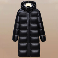 Veste décontractée tendance pour homme, col montant, noir brillant, logo doré, fermeture éclair avant, design transfrontalier, coupe longue et ample, épaisse