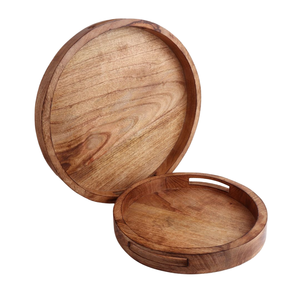 Plato Redondo de Madera para Servir Aperitivos, Frutos Secos, Bandeja de Madera Natural de Acacia, Estilo Árabe, Acabado de Madera de Lujo - Product Image 1