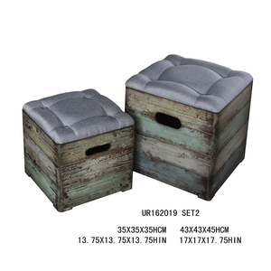 INNOVA HOME Custom Rustic Antique Accent Square Stackable Wooden <b>Storage</b> Stool Ottoman Removable Cover Fabric <b>Seat</b> Multi-Use - Product Image 2