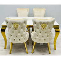 Chaise de restaurant, hôtel, parc, extérieur, design moderne de luxe, acier inoxydable chromé, cuir PU velours, dossier tête de lion