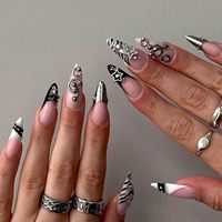 Ongles à presser en acrylique de qualité commerciale haut de gamme, style français, couvrance totale, pour salon, pré-conçus, avec colle, formes amande et carrée
