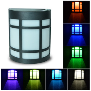 Solar <b>Led</b> Wall Light Square Polycarbonate <b>Diffuser</b> Outdoor Garden Fence Lighting Warm White Color Changing - Product Image 3