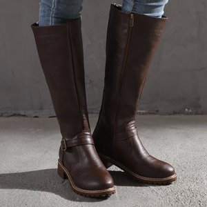 Bottes à tige haute à bout rond pour femmes grandes tailles, bottes d'équitation à talon épais adaptées à toutes les formes de pieds et de jambes - Product Image 4