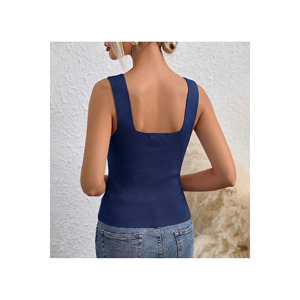 Crop top bleu marine à bretelles épaisses pour femme, entièrement en Lycra, taille standard SMLXL, longueur 60 cm - Product Image 2