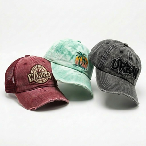 Casquette de Baseball en Coton à Visière Courbe 6 Panneaux Personnalisable Usine, Broderie 3D, Denim Effiloché, Haute Qualité - Product Image 1