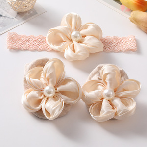 Socksmate INS tasarımcı yenidoğan 3D tatlı çiçek bebek çorap ve saç bandı seti inci küçük kızlar sevimli kaymaz ayakkabı çorap - Product Image 4