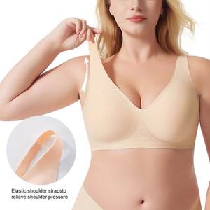 Sujetador sin Costuras para Mujer, Talla Grande, Tejido, sin Varillas, <span class=keywords><strong>Push</strong></span>-<span class=keywords><strong>Up</strong></span>, Sexy, Cuello en V, Transpirable, Cómodo, para Busto Grande - Product Image 2