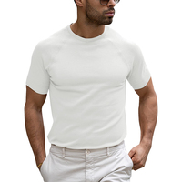T-shirt décontracté pour homme, extensible, à manches courtes, en maille, coupe ajustée, col rond, pull-over, haut basique uni