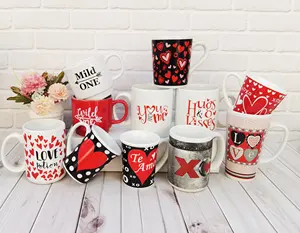 Custom Logo Ceramic Stacking Coffee Mugs Cup Set Of 4 Valentine's Mother's Father's Day Couple Love Heart Mug