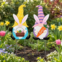 Nouvel ensemble de 2 jolis gnomes de Pâques en métal, décoration de jardin extérieure pour les fêtes, la pelouse et le patio