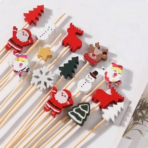 High Quality Christmas Fruit Skewer Sticks Disposable Bamboo Wooden Skewers Xmas Tree Elk Santa Decorative <b>Toothpicks</b> - Product Image 2