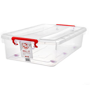 34L PP Çok Amaçlı Yatak Altı Saklama Kutusu, Yatak Odası Depolaması için Dikdörtgen Şeffaf Saklama Kabı, Kapaklı ve Kırmızı Saplı - Product Image 6