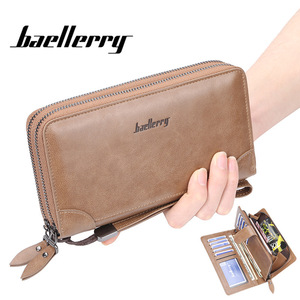 Baellerry <b>Men's</b> Long <b>Wallet</b> Pu Leather Double Zipper Large Capacity Business Clutch Bag Coffee Color - Product Image 1