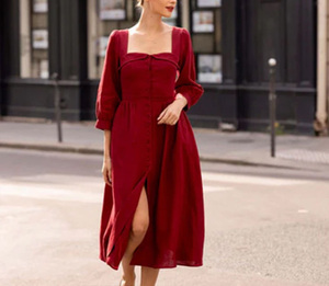 Nueva llegada Vintage de las mujeres Plunge Neck Lace up Ruffle Front Backless y Tie Back Rust Cami Maxi Dress - Product Image 6