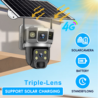 Caméra de sécurité extérieure à vision nocturne 1080P, triple objectif, 4G SIM, alimentée par énergie solaire, avec alerte de mouvement