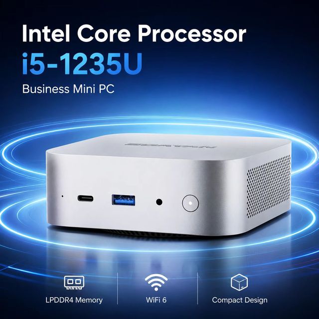 Mini PC Intel I5-1235U 16GB LPDDR4 RAM 512GB WiFi6 2.5G LAN 4K UHD Business Mini Computer windows 11 Pro MQi12th