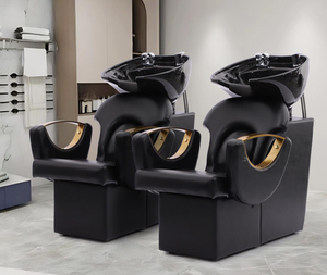 Sillón de Peluquería Contemporáneo Negro, Silla de Lavado de Cabello con Cuero PU y Lavabo de Acero Inoxidable, Muebles Comerciales - Product Image 1