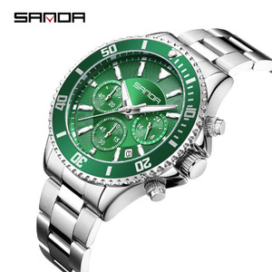 Reloj de Cuarzo Cronógrafo Sanda 9102 para Hombre, Caja Redonda de 45 mm, Esfera Analógica Deportiva con Cristal Mineral - Product Image 5